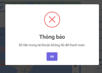 Th&ocirc;ng b&aacute;o số dư t&agrave;i khoản kh&ocirc;ng đủ để thanh to&aacute;n