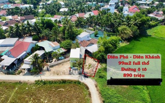 Lô Diên Phú 99 m2 full thổ cư đường ô tô giá chỉ 890 triệu  