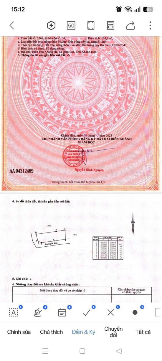 Cần bán lô đất dân ở Diên Thạnh ( đi bộ ra bến xe phía Nam tầm 200m ) Chỉ 1tỷ550